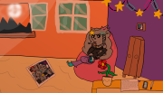 Artwork of Cadence drinking boba in her room