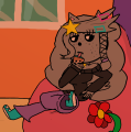 Cadence sipping boba on her pink bean bag in one of the Official Artworks